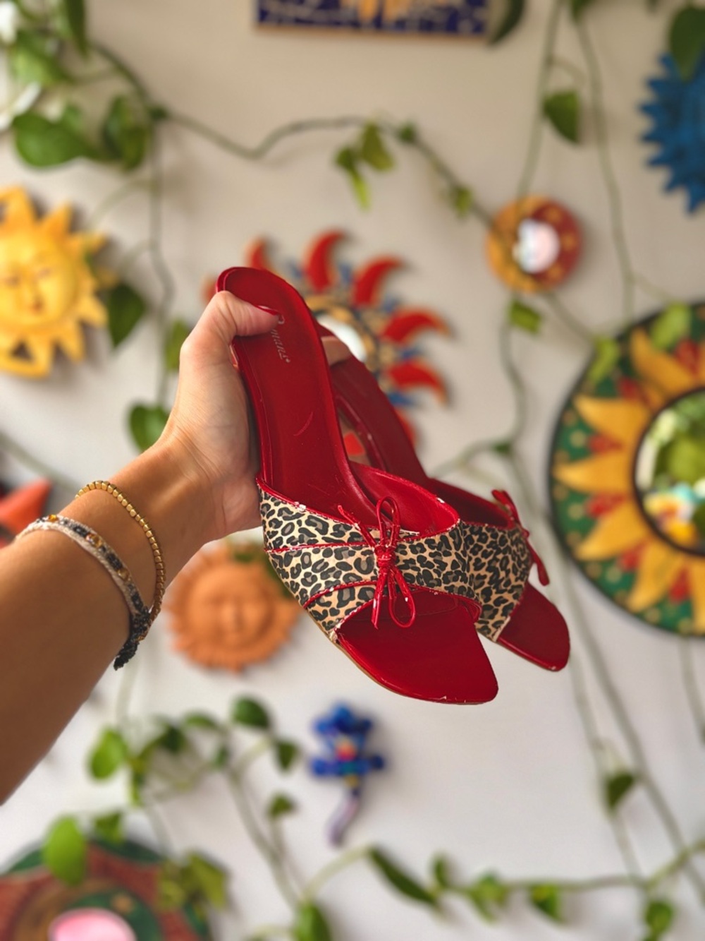 Red Leopard-Print Slip-On Heels - Women